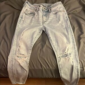American Eagle Outfitters Light Blue Skinny Jeans with Distressed Details